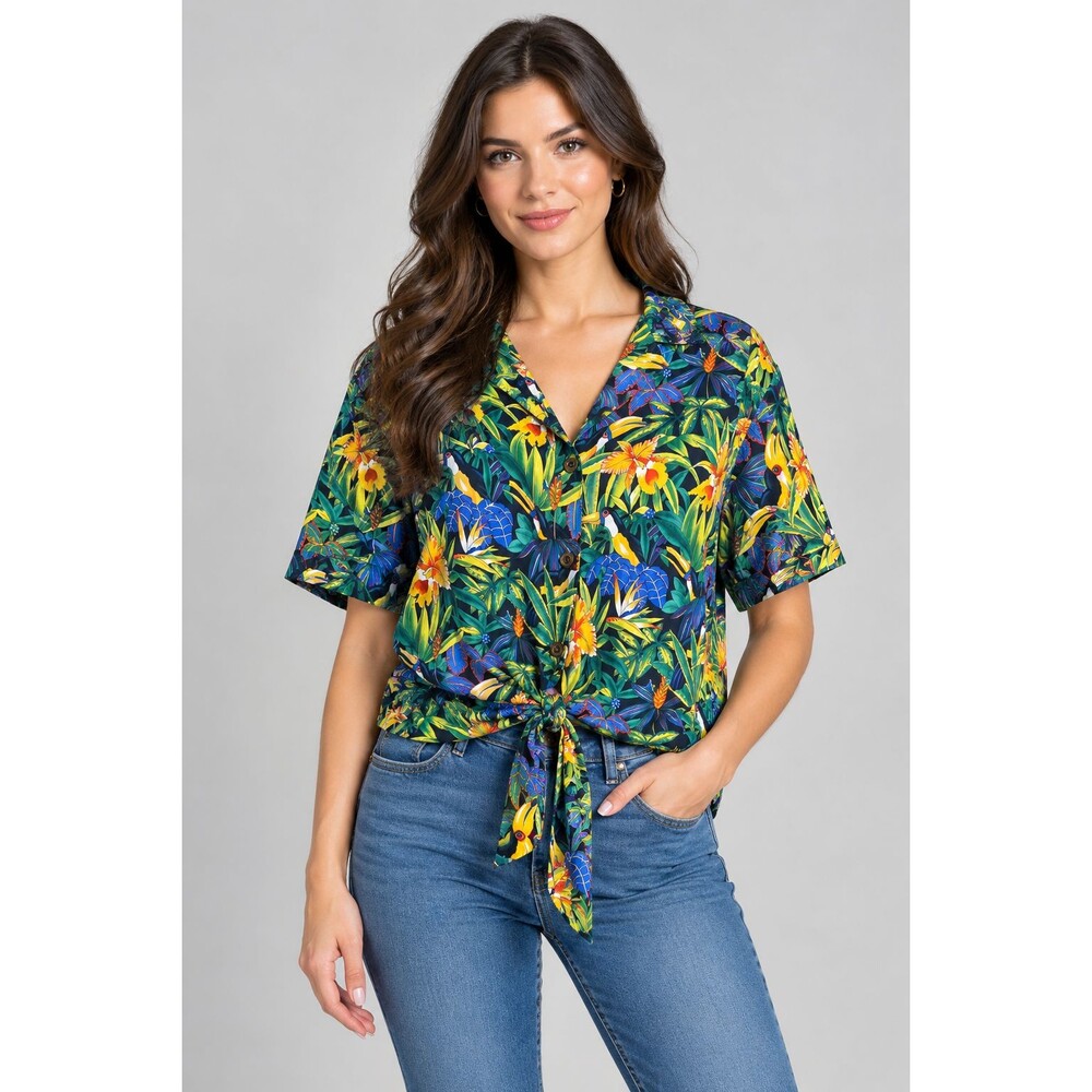 Westbound Tropical Vacation Aloha Bird Parrot Toucan Top Tie Waist VTG Size 20W